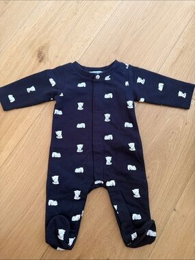 Jacadi Navy Footed Baby One-Piece with White Bear Print